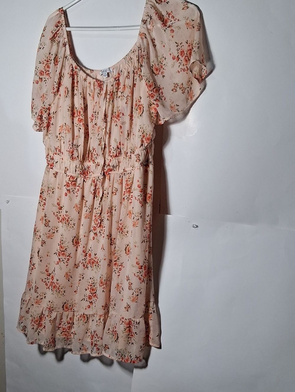 AUW Peach Off-Shoulder Blouse with Subtle Floral Trim